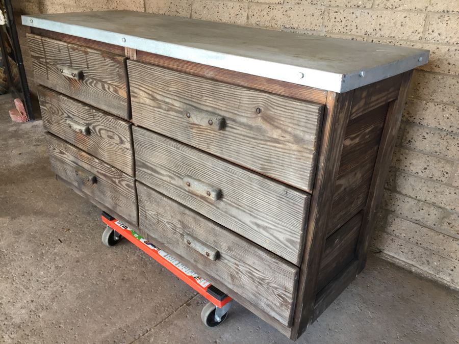 Industrial Rustic Dresser Workbench With Galvanized Metal Top [Photo 5]