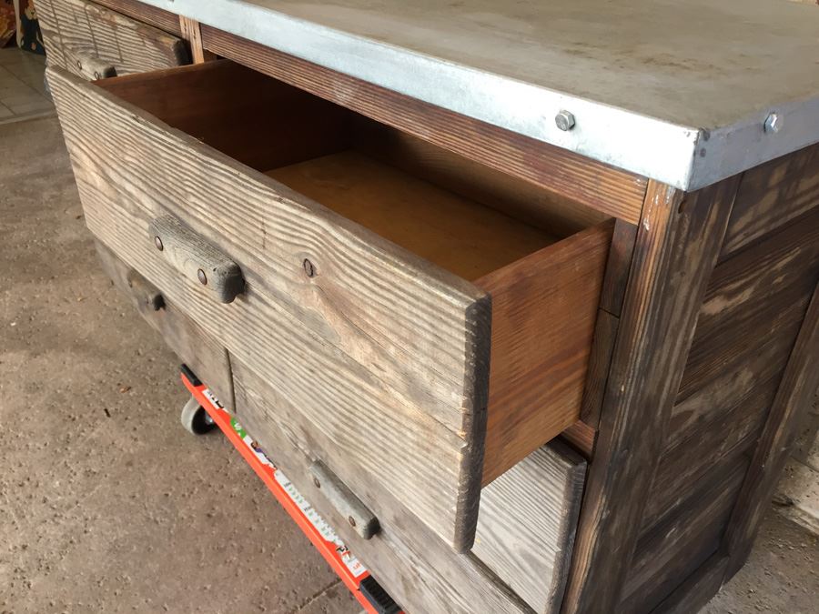 Industrial Rustic Dresser Workbench With Galvanized Metal Top [Photo 9]