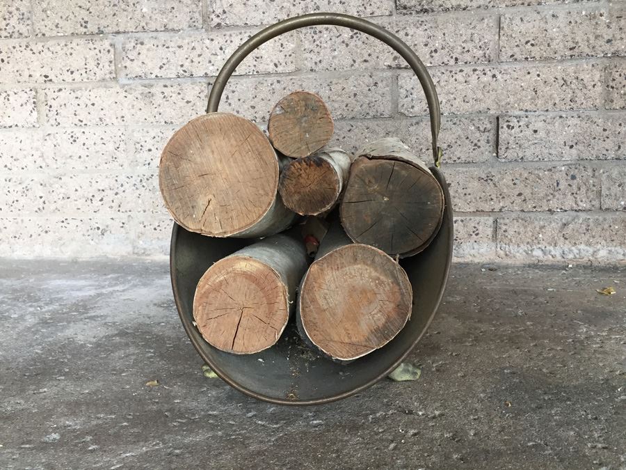 Vintage Footed Brass Fireplace Log Holder Carrier With Logs [Photo 4]