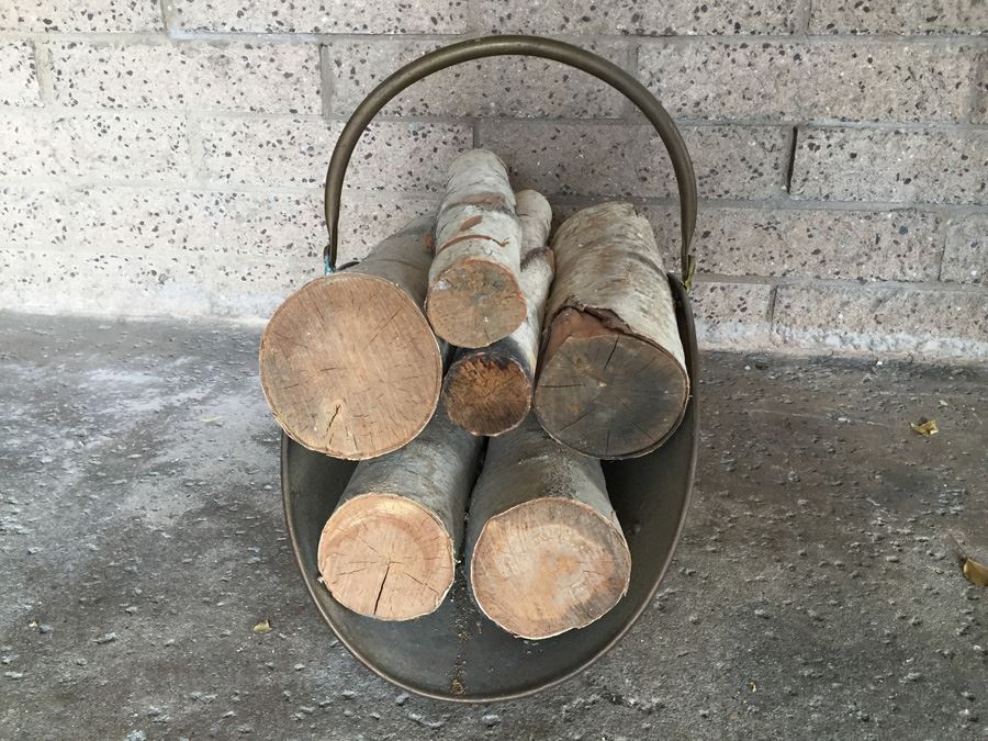 Vintage Footed Brass Fireplace Log Holder Carrier With Logs [Photo 3]