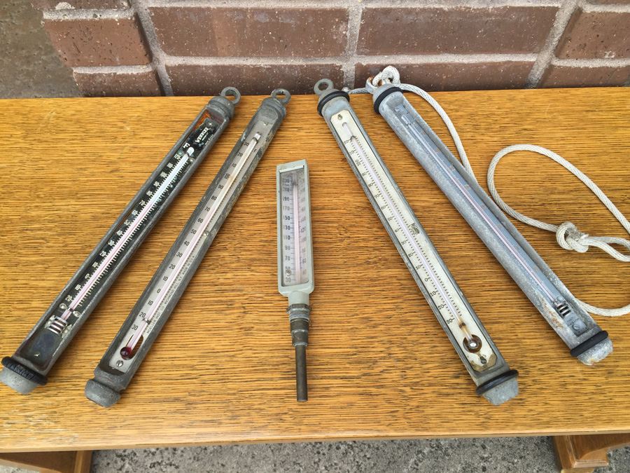 (5) Vintage Industrial Thermometers From Weksler, Moeller Inst. Co. & Palmer - U.S. Maritime Commision Military Grade Nautical Ship