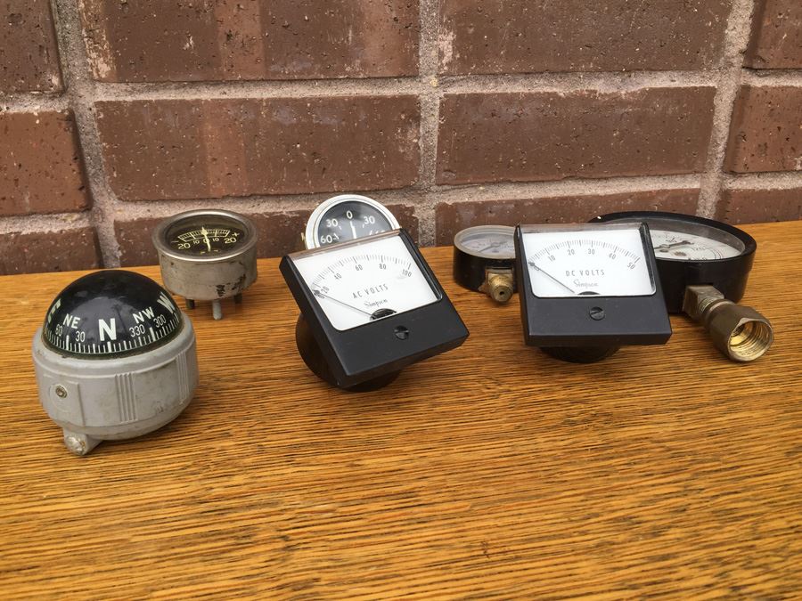 Vintage Gauge And Mobile Compass Airguide Lot - Simpson, Marsh Instrument Company