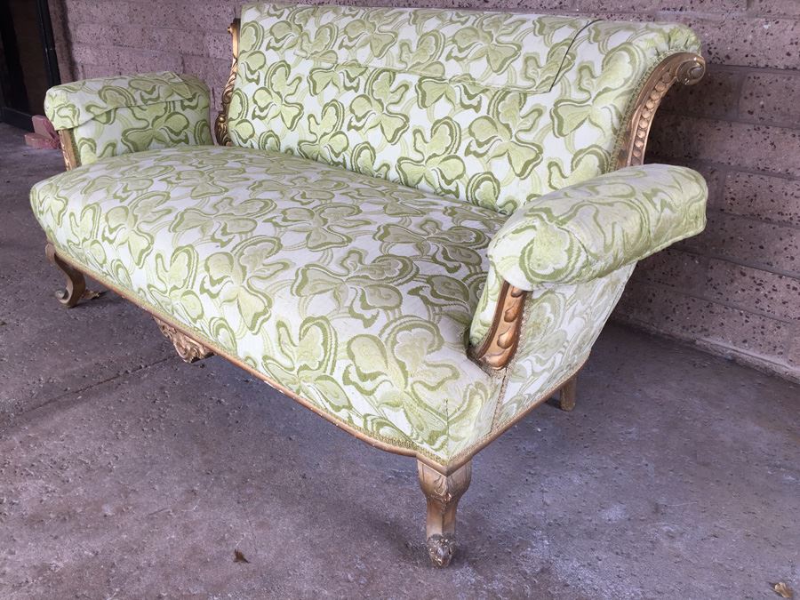 Beautiful Antique Italian Gilt Wood Upholstered Rococo Settee Sofa [Photo 2]