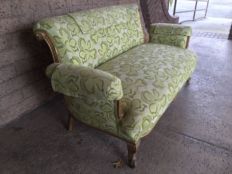 Beautiful Antique Italian Gilt Wood Upholstered Rococo Settee Sofa [Photo 12]