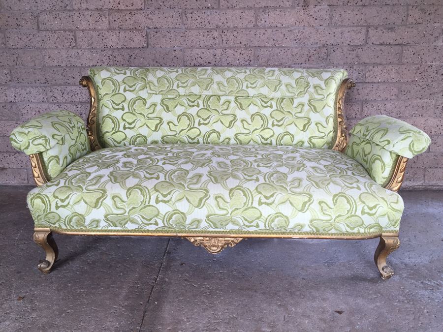 Beautiful Antique Italian Gilt Wood Upholstered Rococo Settee Sofa