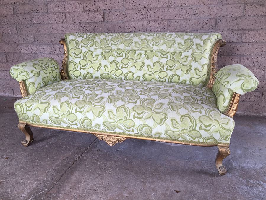 Beautiful Antique Italian Gilt Wood Upholstered Rococo Settee Sofa [Photo 4]