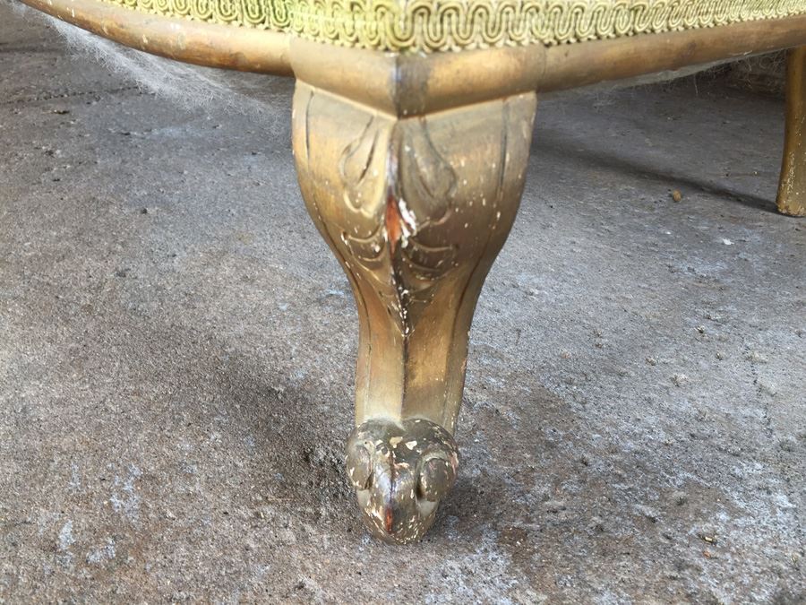 Beautiful Antique Italian Gilt Wood Upholstered Rococo Settee Sofa [Photo 3]