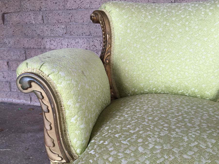 Beautiful Antique Italian Gilt Wood Upholstered Rococo Armchair With Casters [Photo 9]