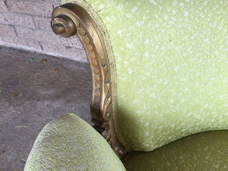 Beautiful Antique Italian Gilt Wood Upholstered Rococo Armchair With Casters [Photo 13]