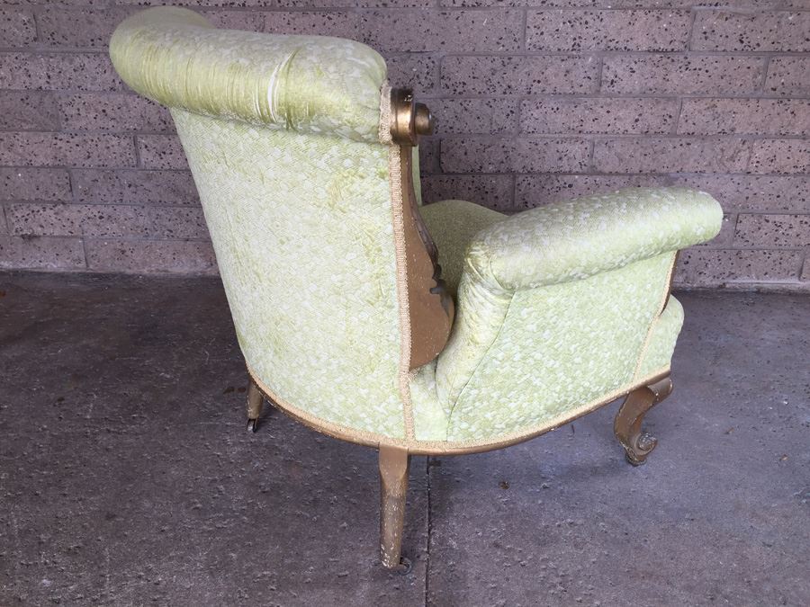 Beautiful Antique Italian Gilt Wood Upholstered Rococo Armchair With Casters [Photo 2]