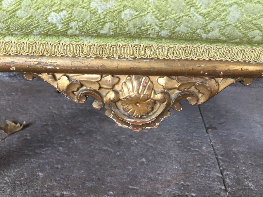 Beautiful Antique Italian Gilt Wood Upholstered Rococo Armchair With Casters [Photo 7]