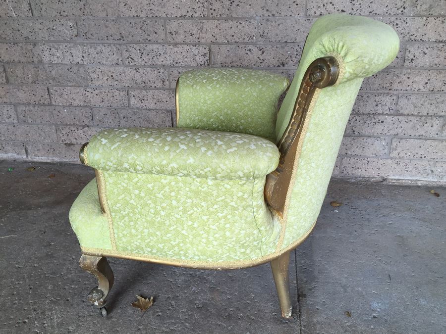 Beautiful Antique Italian Gilt Wood Upholstered Rococo Armchair With Casters [Photo 11]