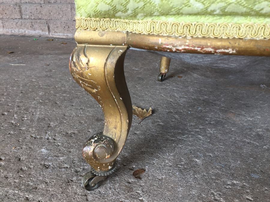 Beautiful Antique Italian Gilt Wood Upholstered Rococo Armchair With Casters [Photo 8]