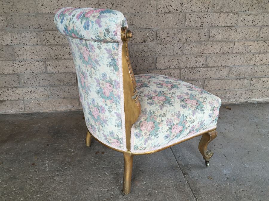 Beautiful Antique Italian Gilt Wood Upholstered Rococo Chair With Casters [Photo 2]
