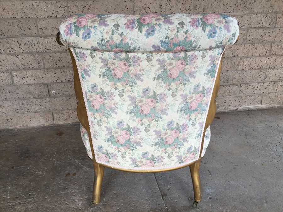 Beautiful Antique Italian Gilt Wood Upholstered Rococo Chair With Casters [Photo 7]