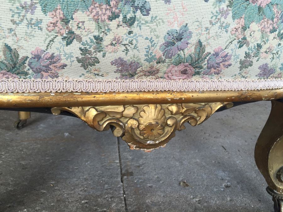 Beautiful Antique Italian Gilt Wood Upholstered Rococo Chair With Casters [Photo 4]
