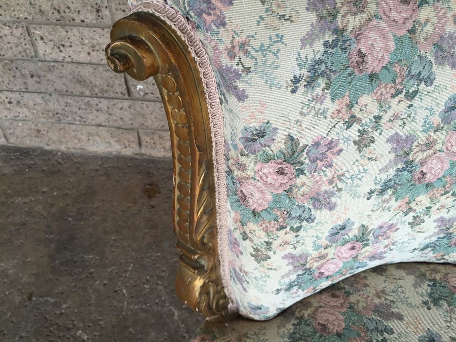 Beautiful Antique Italian Gilt Wood Upholstered Rococo Chair With Casters [Photo 6]