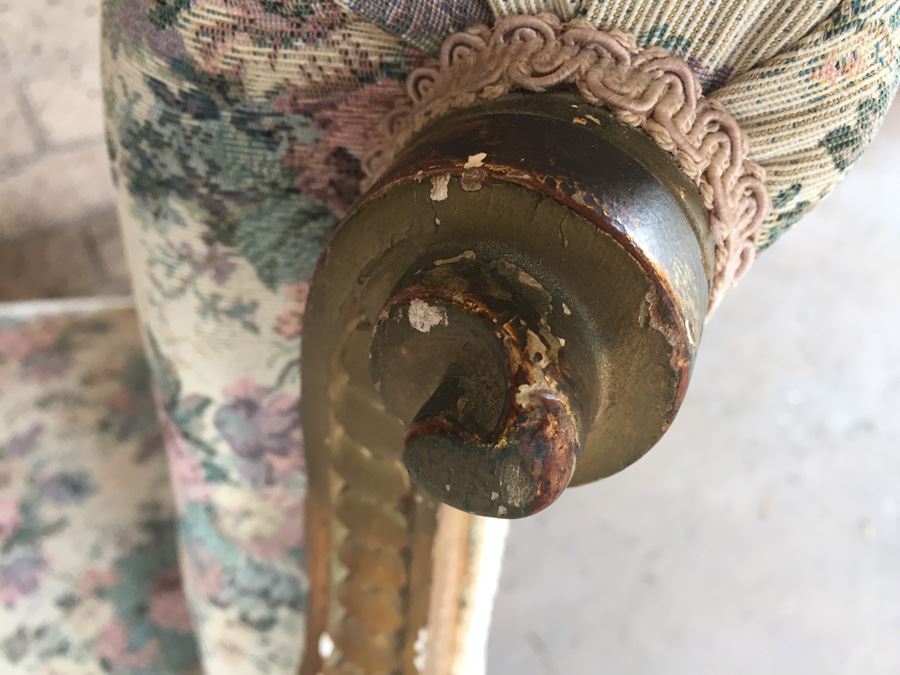 Beautiful Antique Italian Gilt Wood Upholstered Rococo Chair With Casters [Photo 9]