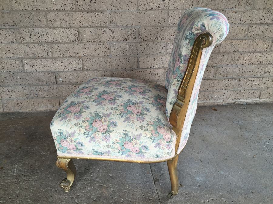 Beautiful Antique Italian Gilt Wood Upholstered Rococo Chair With Casters [Photo 8]