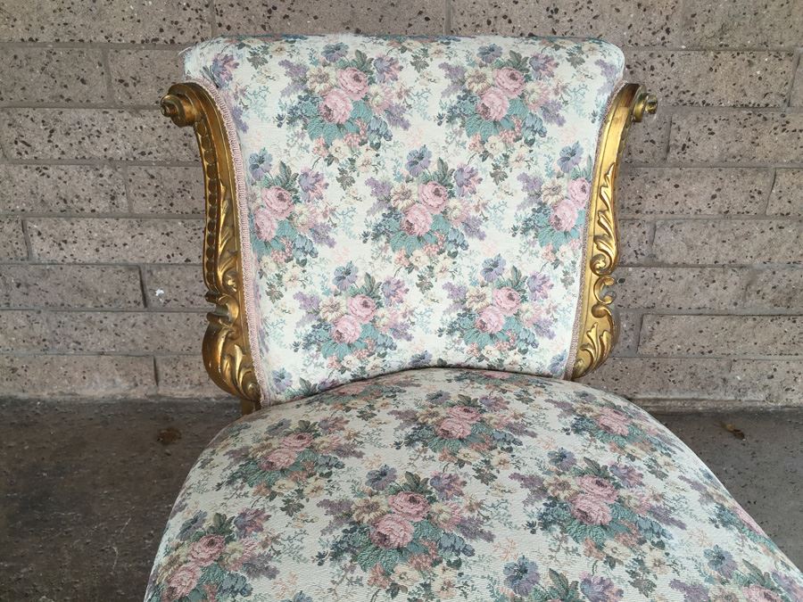 Beautiful Antique Italian Gilt Wood Upholstered Rococo Chair With Casters [Photo 5]
