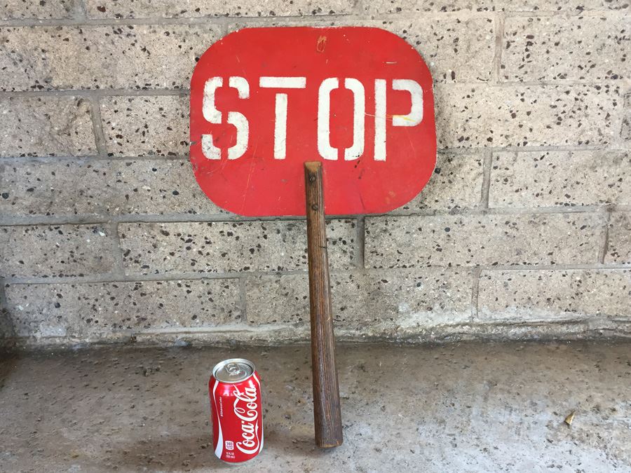 Primitive School Crossing Hand Held Stop Slow Sign [Photo 1]