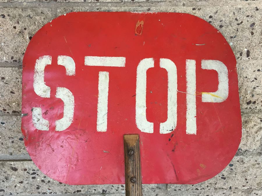 Primitive School Crossing Hand Held Stop Slow Sign [Photo 5]