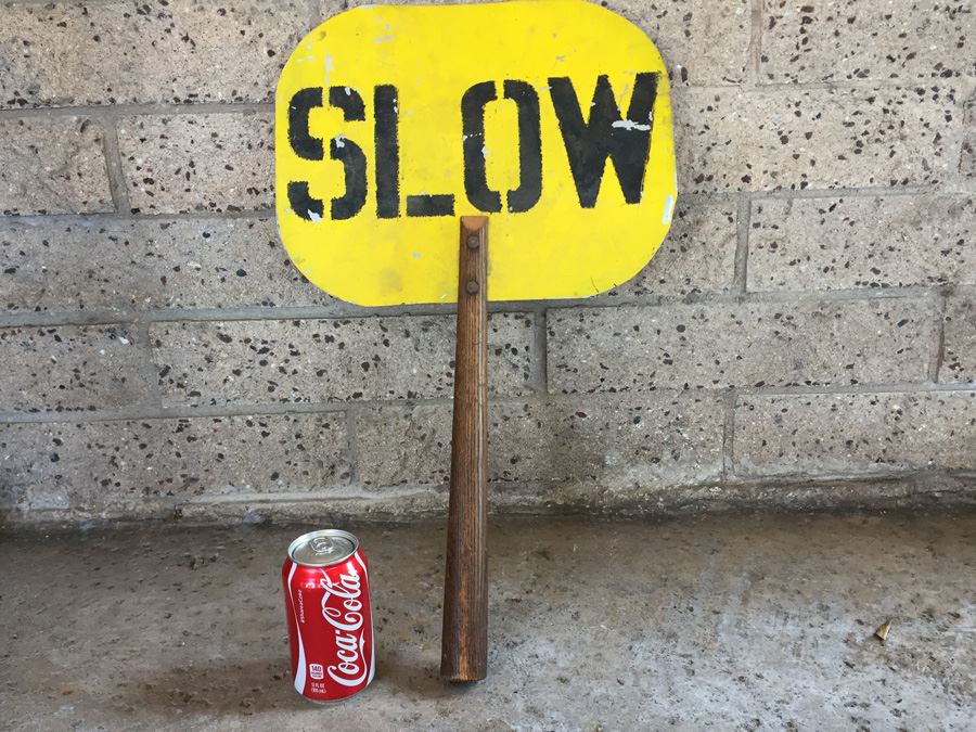 Primitive School Crossing Hand Held Stop Slow Sign [Photo 2]