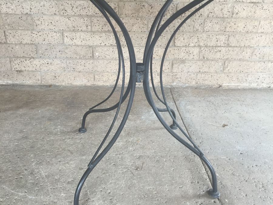 Black Wrought Iron Outdoor Patio Set With Round Table And Four Chairs [Photo 17]