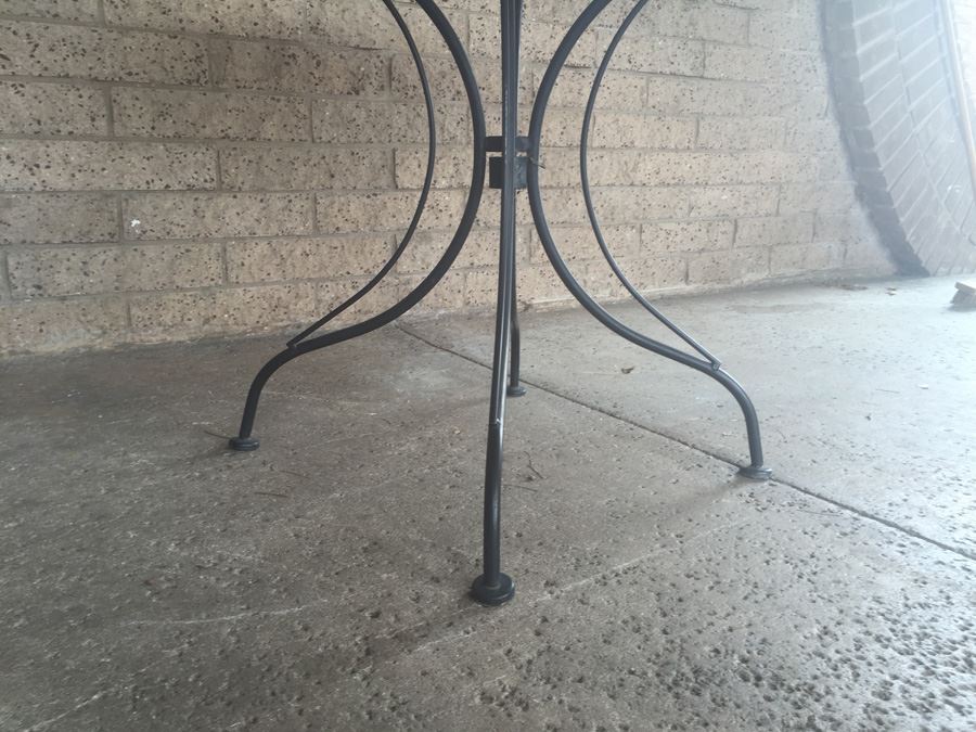 Black Wrought Iron Outdoor Patio Set With Round Table And Four Chairs [Photo 18]
