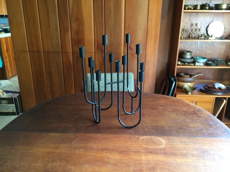 Mid-Century Modern Black Wrought Iron 12 Candle Stand [Photo 2]
