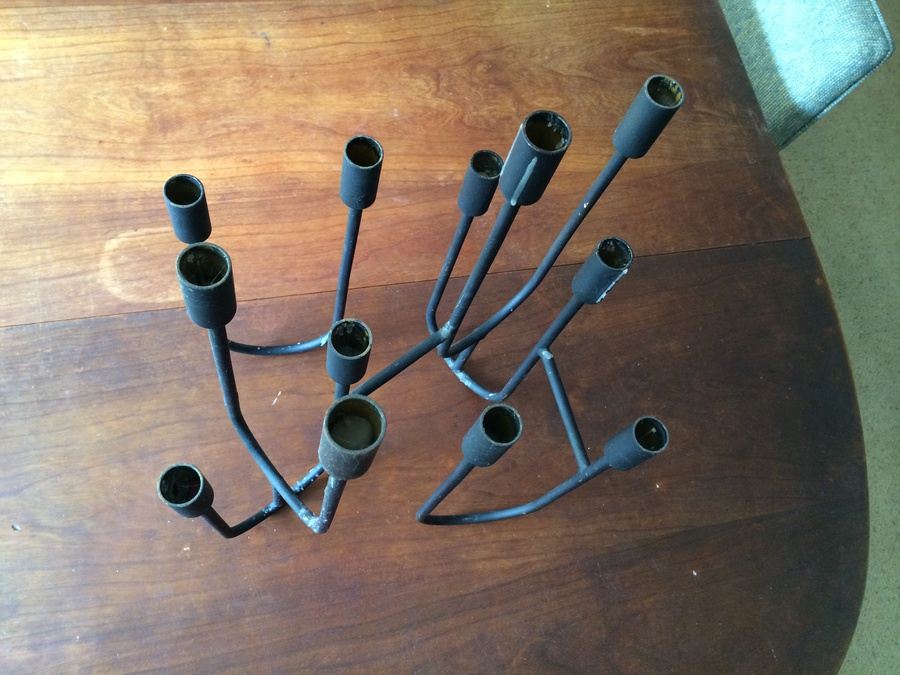 Mid-Century Modern Black Wrought Iron 12 Candle Stand [Photo 4]