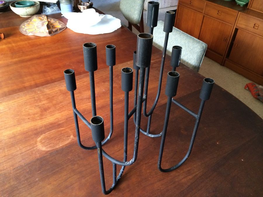 Mid-Century Modern Black Wrought Iron 12 Candle Stand [Photo 3]