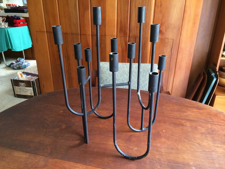 Mid-Century Modern Black Wrought Iron 12 Candle Stand [Photo 1]