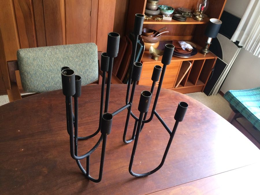 Mid-Century Modern Black Wrought Iron 12 Candle Stand [Photo 5]