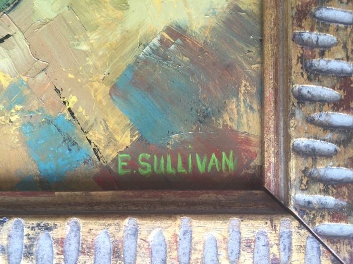 Original Mid-Century Oil Painting Of Bird-Of-Paradise With Nude Woman Painting On Back By Edith Sullivan 40 1/2' X 22 1/2' [Photo 3]