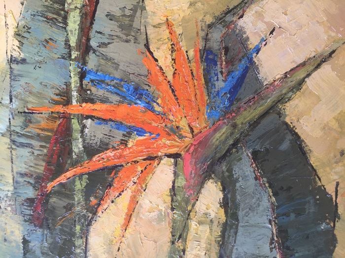 Original Mid-Century Oil Painting Of Bird-Of-Paradise With Nude Woman Painting On Back By Edith Sullivan 40 1/2' X 22 1/2' [Photo 7]