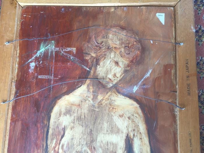 Original Mid-Century Oil Painting Of Bird-Of-Paradise With Nude Woman Painting On Back By Edith Sullivan 40 1/2' X 22 1/2' [Photo 8]