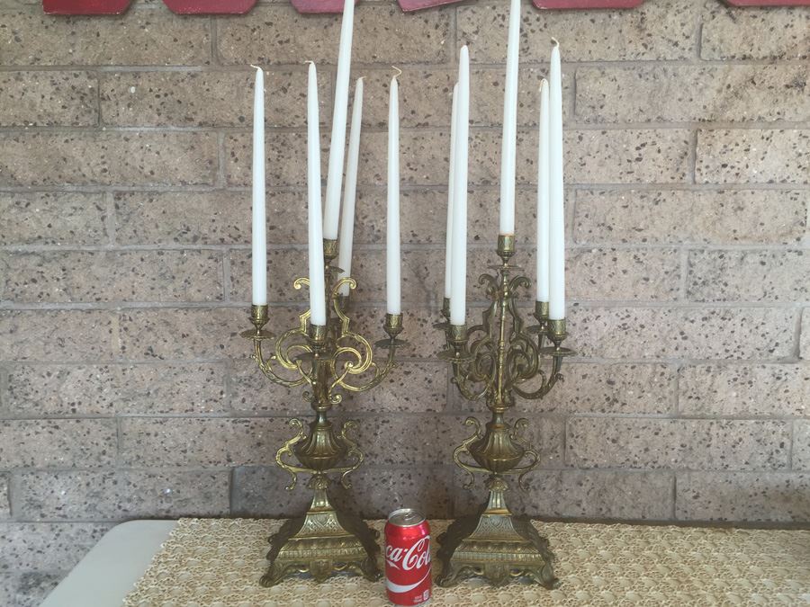 Pair Of Vintage Brass Candelabras [Photo 1]