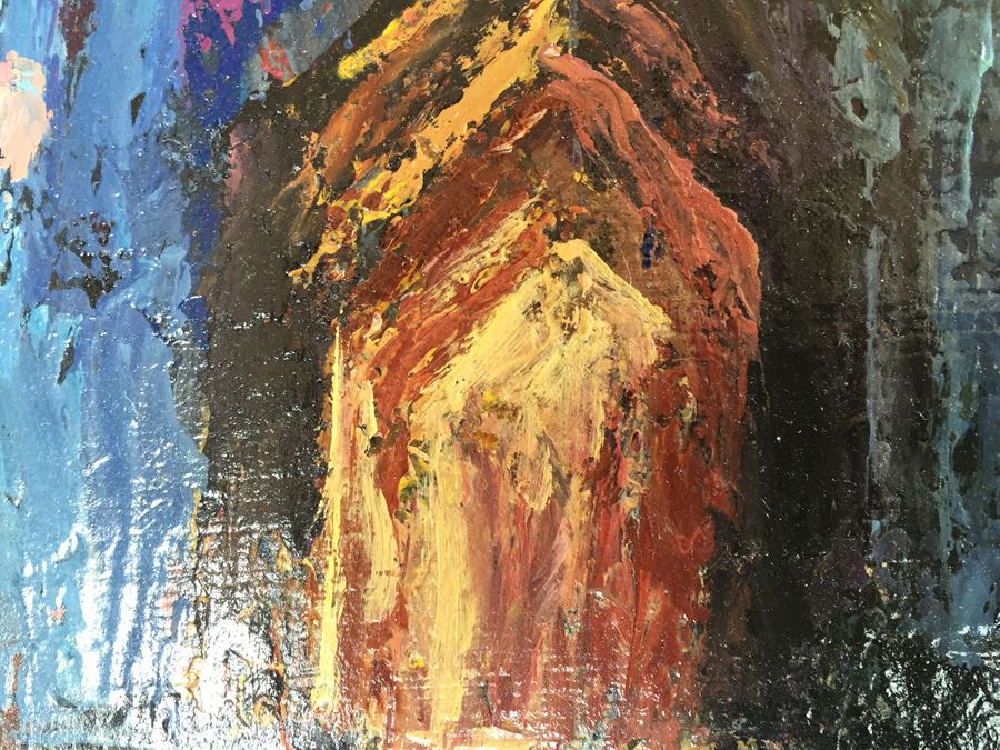 Original Mid-Century Abstract Oil Painting Of Church At Night By E. Sullivan [Photo 10]