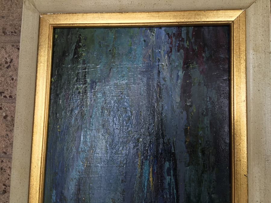 Original Mid-Century Abstract Oil Painting Of Church At Night By E. Sullivan [Photo 6]