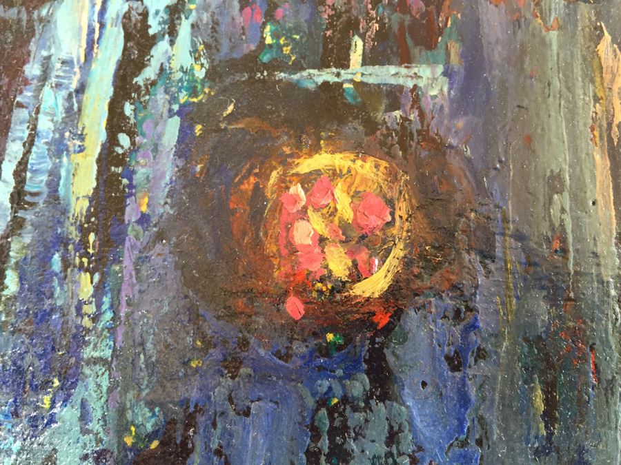 Original Mid-Century Abstract Oil Painting Of Church At Night By E. Sullivan [Photo 9]