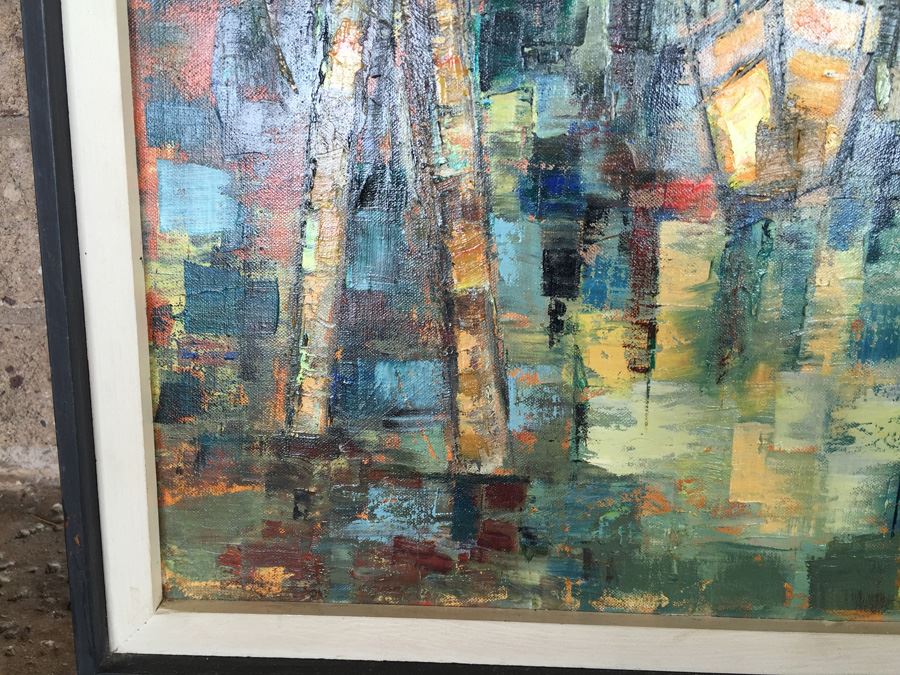 Original Mid-Century Abstract Cubism Oil Painting Titled 'Fishing Boats' By E. Sullivan [Photo 7]