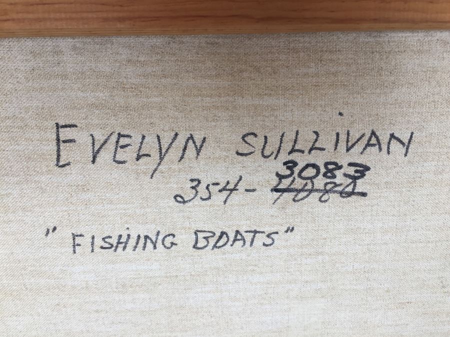 Original Mid-Century Abstract Cubism Oil Painting Titled 'Fishing Boats' By E. Sullivan [Photo 12]