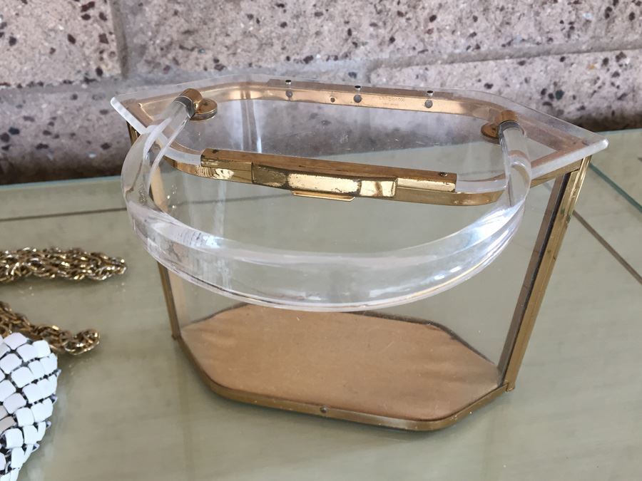 Vintage Whiting Davis Mesh Hand Bag Purse With Clear Lucite Hand Bag And Brush [Photo 3]