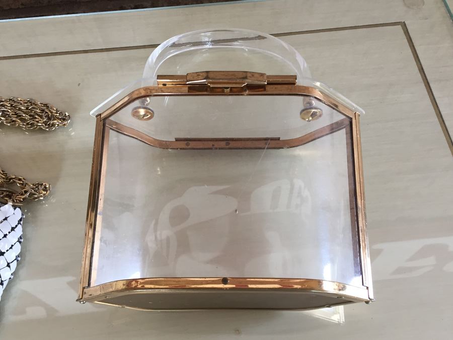 Vintage Whiting Davis Mesh Hand Bag Purse With Clear Lucite Hand Bag And Brush [Photo 9]