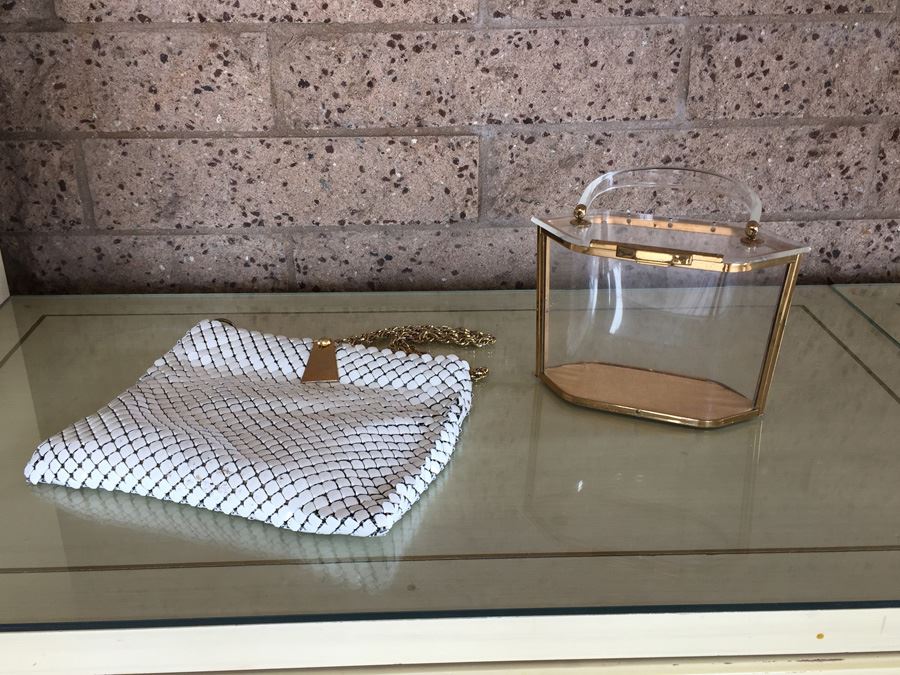 Vintage Whiting Davis Mesh Hand Bag Purse With Clear Lucite Hand Bag And Brush [Photo 1]