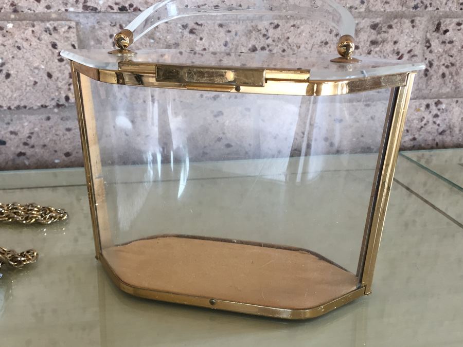 Vintage Whiting Davis Mesh Hand Bag Purse With Clear Lucite Hand Bag And Brush [Photo 6]