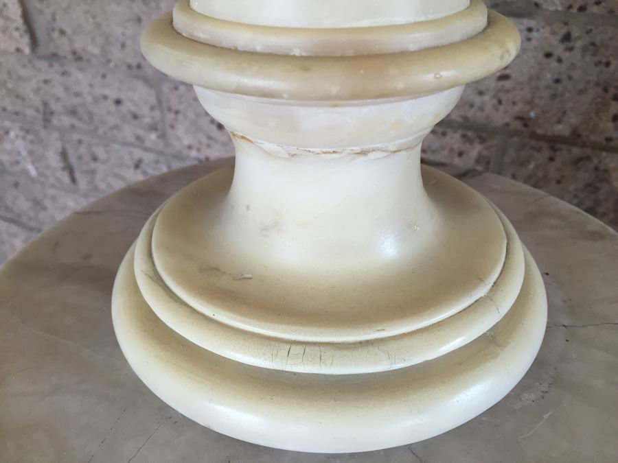 Stunning Hand Carved Alabaster Bust Sculpture Resting On Carved Stone Pedestal [Photo 18]