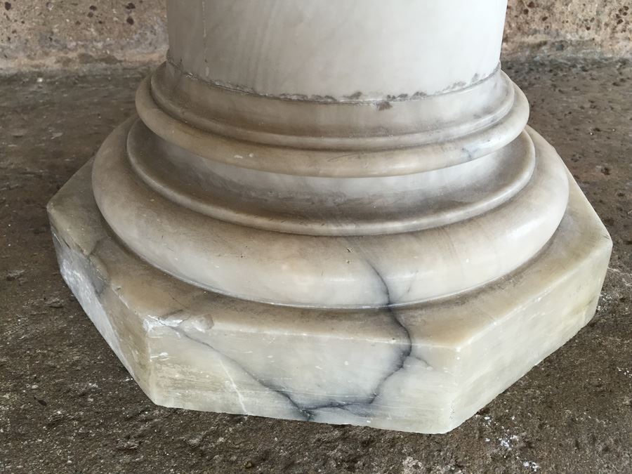 Stunning Hand Carved Alabaster Bust Sculpture Resting On Carved Stone Pedestal [Photo 11]