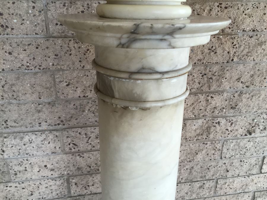 Stunning Hand Carved Alabaster Bust Sculpture Resting On Carved Stone Pedestal [Photo 9]